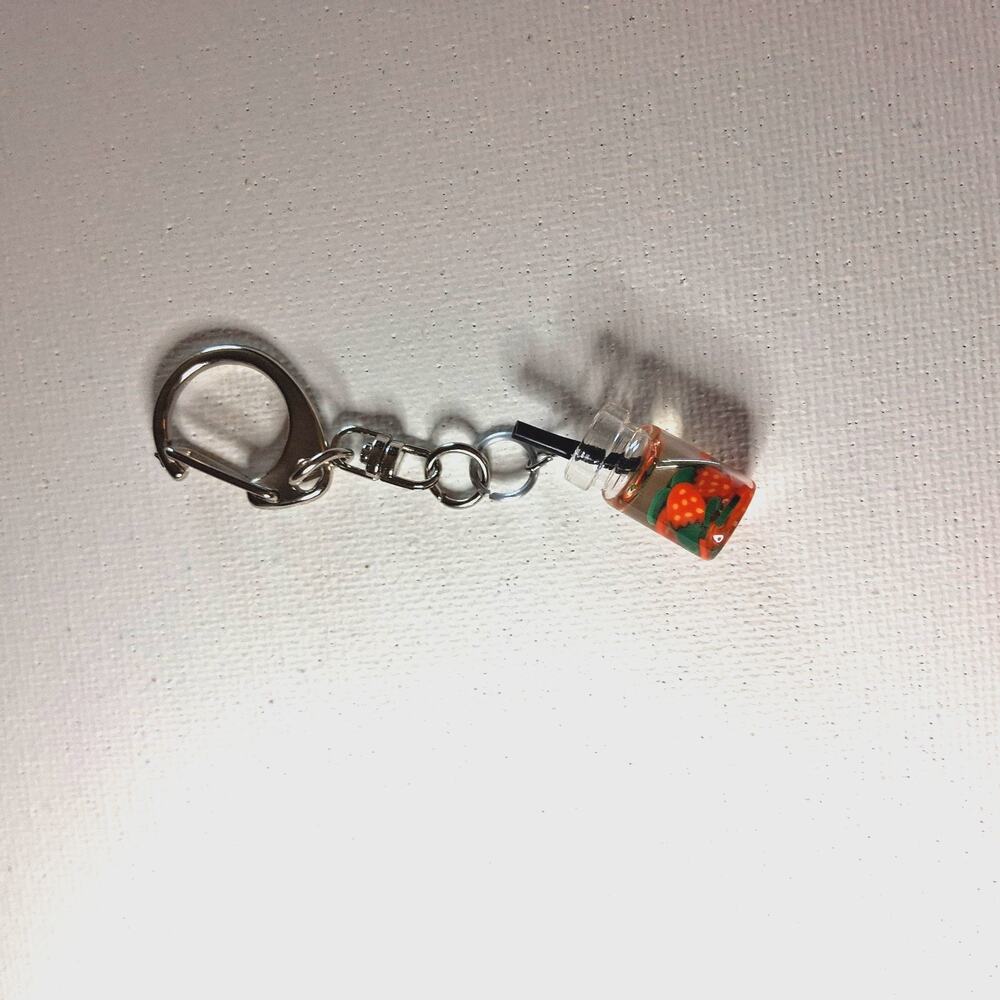 Strawberry Drink CHARM Keychain Silver METAL Dangle Drink CHARM Handmade